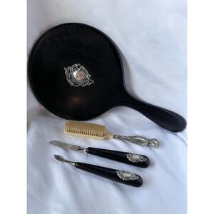 Vintage Silver Monogramed "J" Nail Vanity Set with Hand Mirror